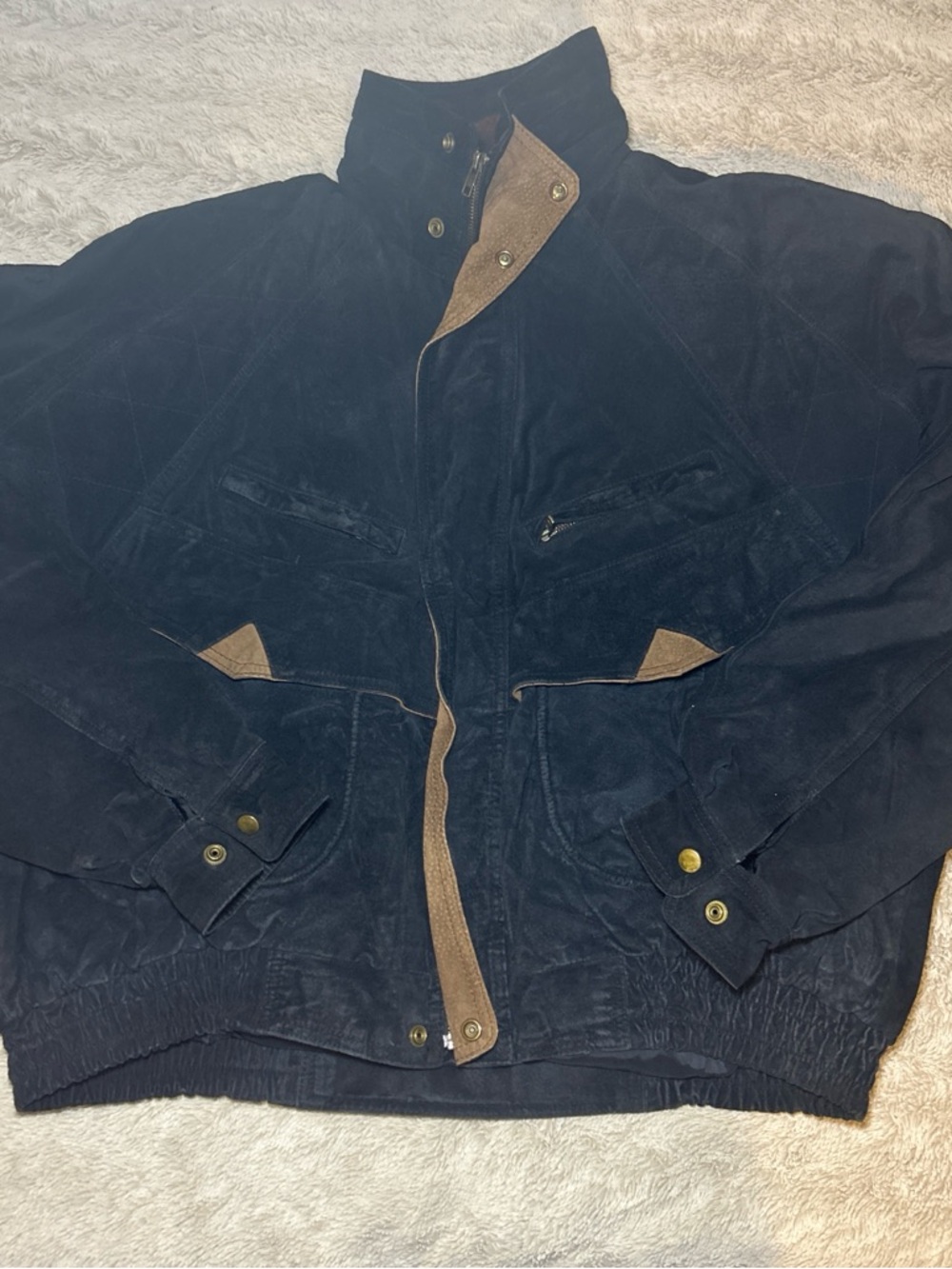 Men's Navy Bomber Jacket with Tan Contrast Trim